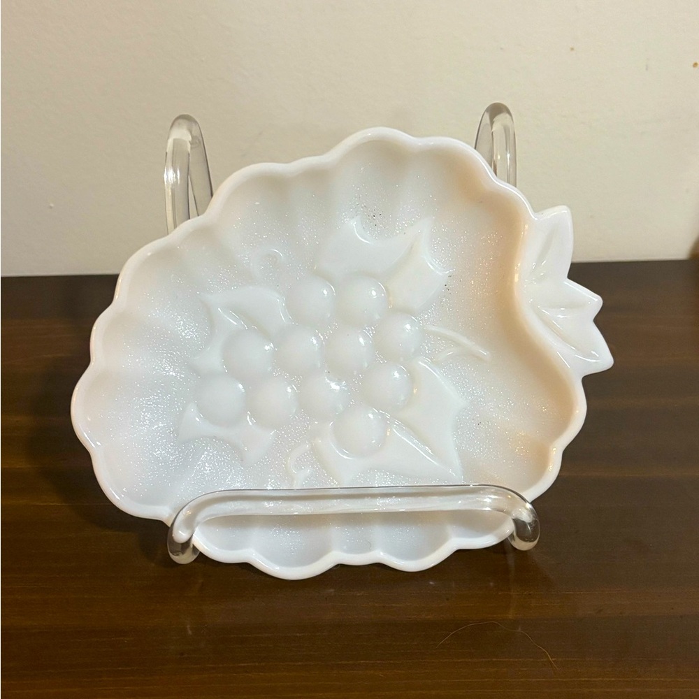 Vintage Hazel Atlas Milk Glass Grape Candy Dish Plate Embossed